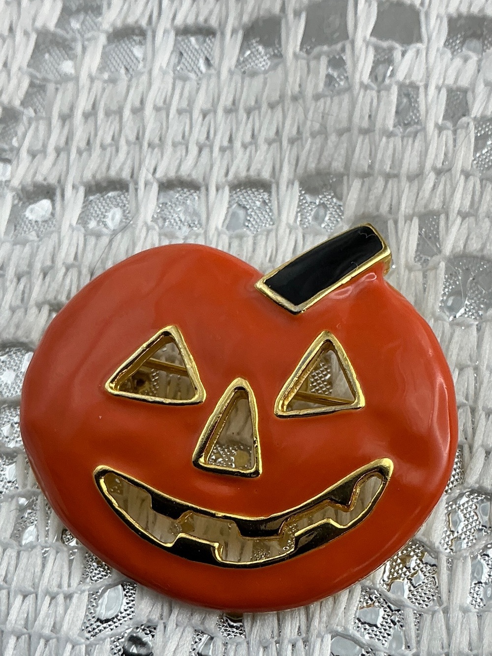 Vintage 1980’s Enameled Pumpkin/Jack o Lantern  Brooch HALLOWEEN